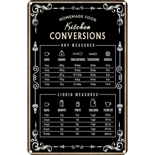Kitchen Baking Conversion Chart - مخطط تحويل المطبخ، لافتات معدنية للخبز،